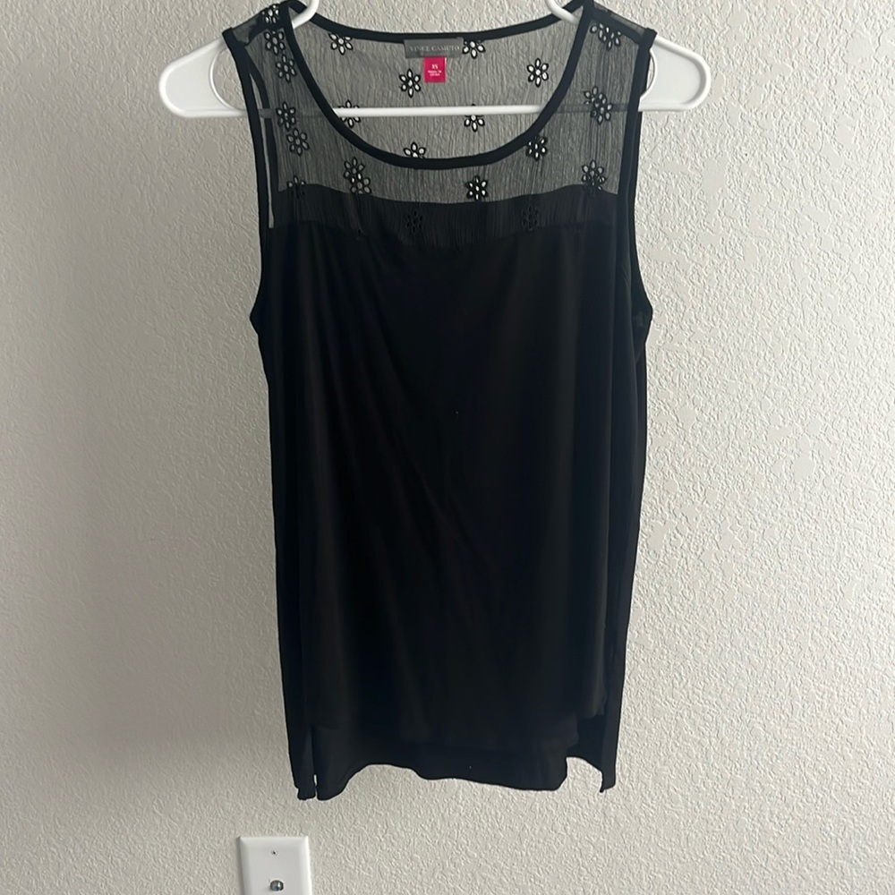 VINCE CAMUTO | black tank with flower mesh top